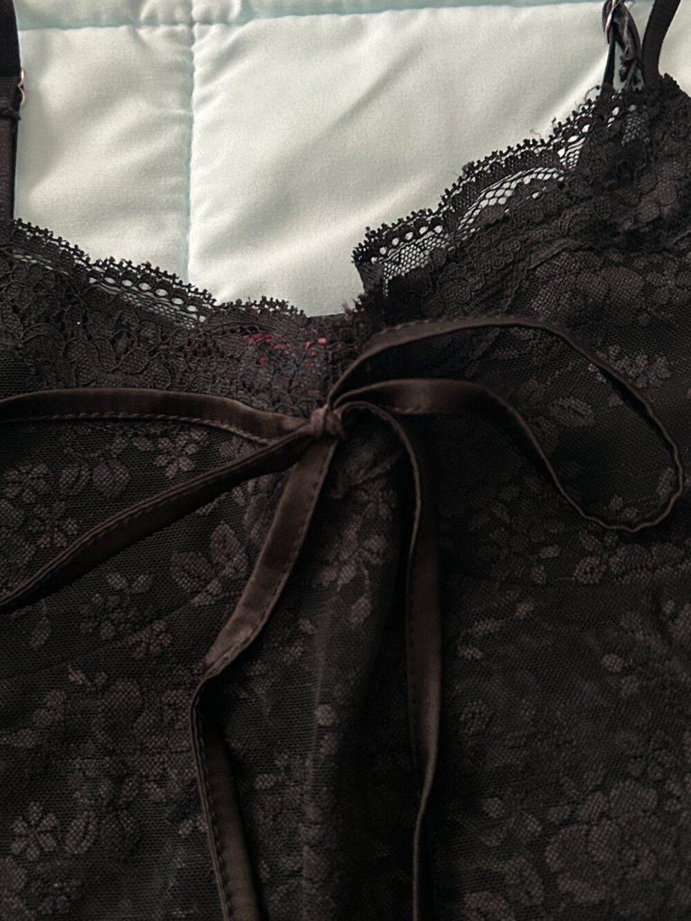 Edikted Sheer Black Lace Camisole Tank Top Women's Extra Small Y2K Front-Tie - Picture 6 of 10